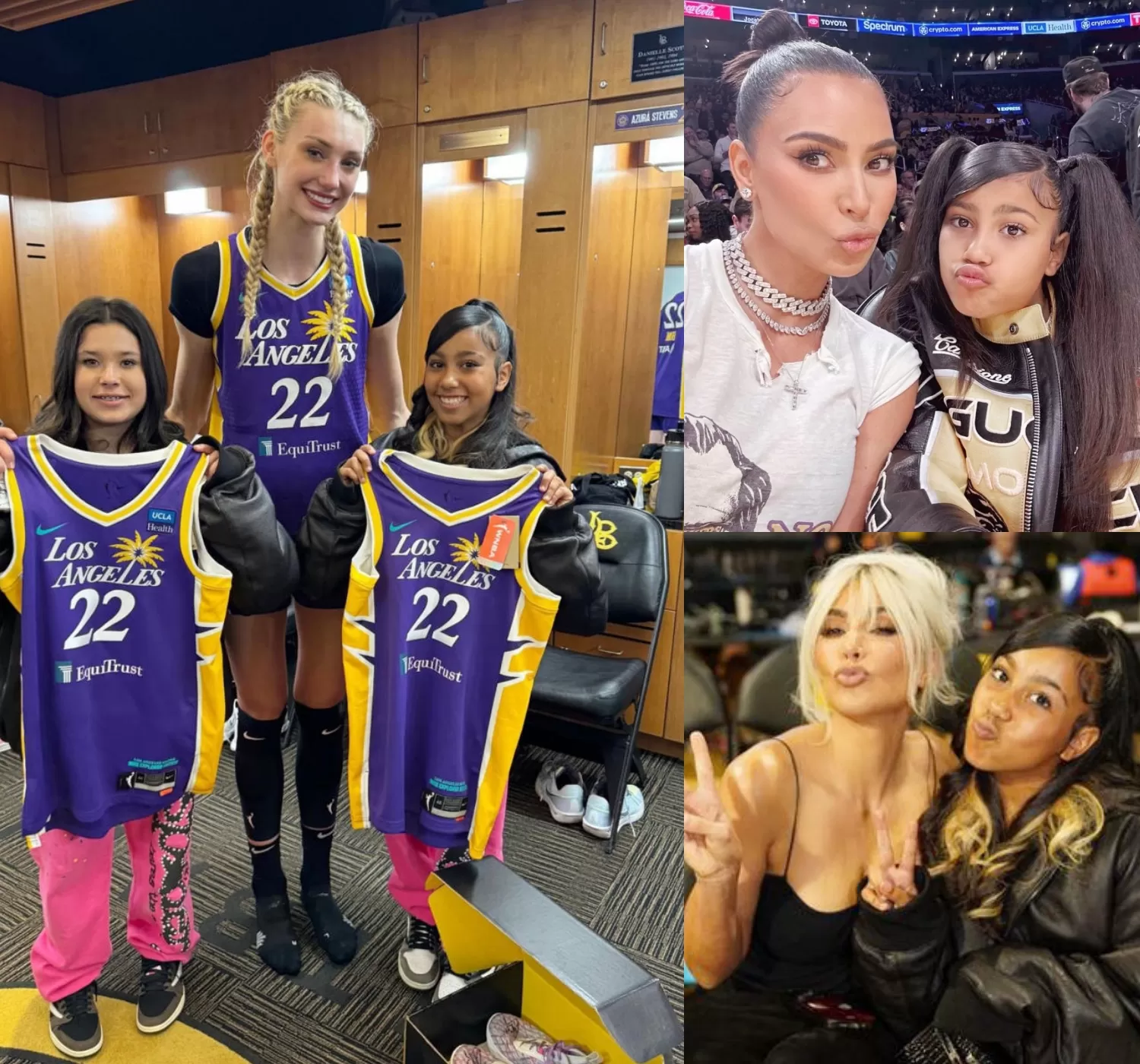 Cover Image for North West debuts new blonde hairdo alongside Kim Kardashian at women’s basketball game